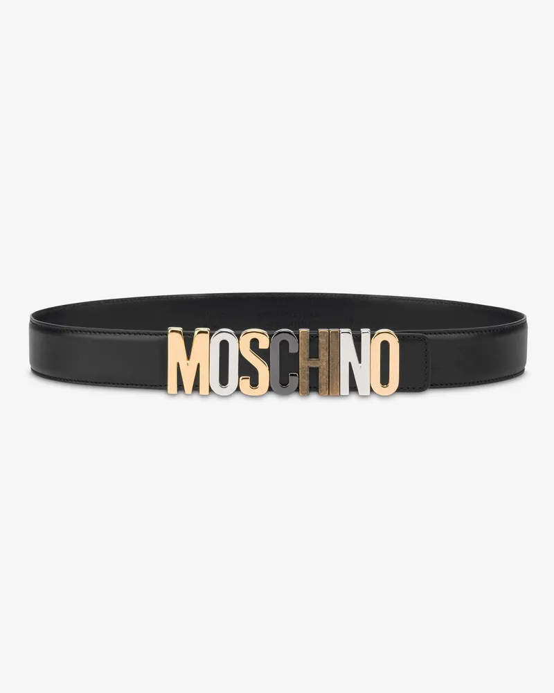 Moschino Gürtel aus Kalbsleder Mixed Lettering Logo - Schwarz Schwarz