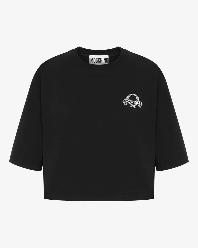 Moschino Cropped T-Shirt Laurel Crown Logo - Schwarz Schwarz