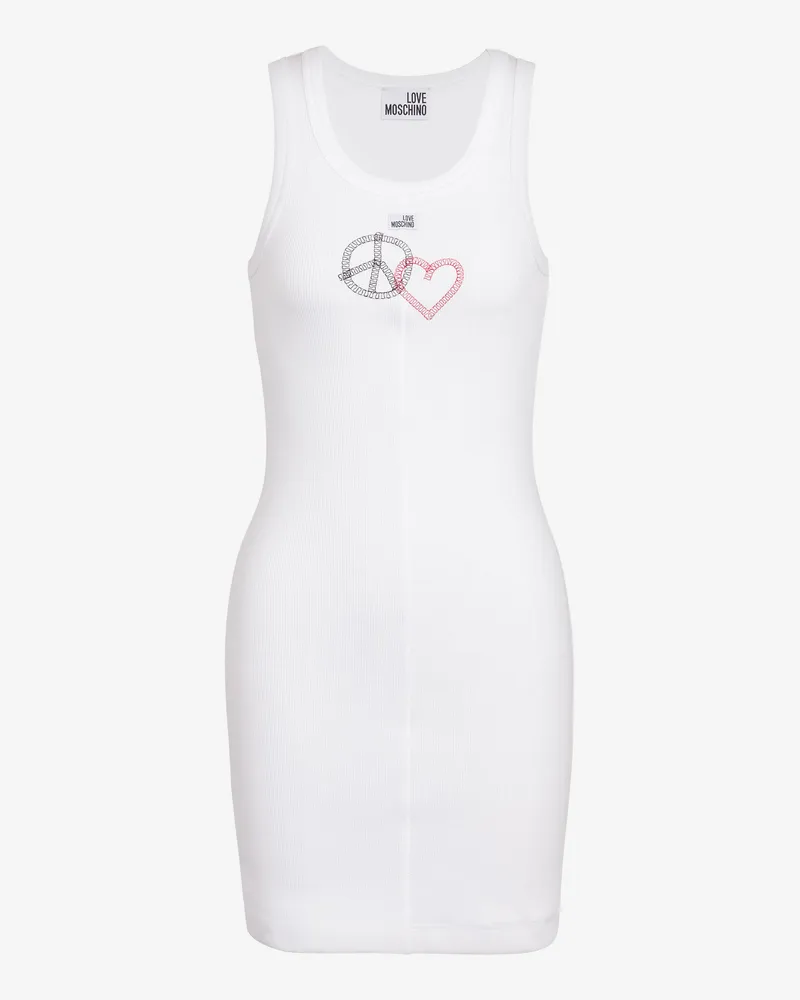 Moschino Kurzes, besticktes Kleid aus Stretch-Baumwolle - Weiß Weiß