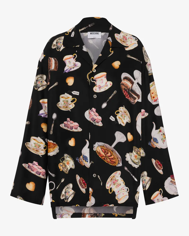 Moschino Bedrucktes Hemd aus Seidensatin - Schwarz Schwarz