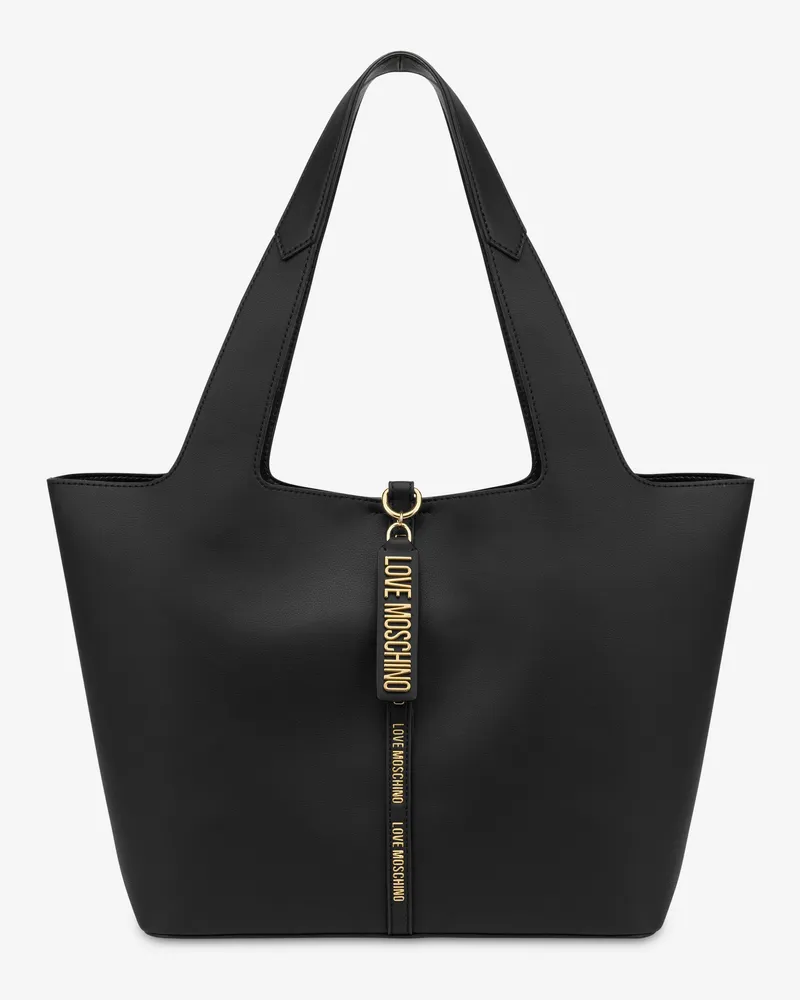 Moschino Weiche Shopper-Tasche mit Logo-Anhänger - Schwarz Schwarz