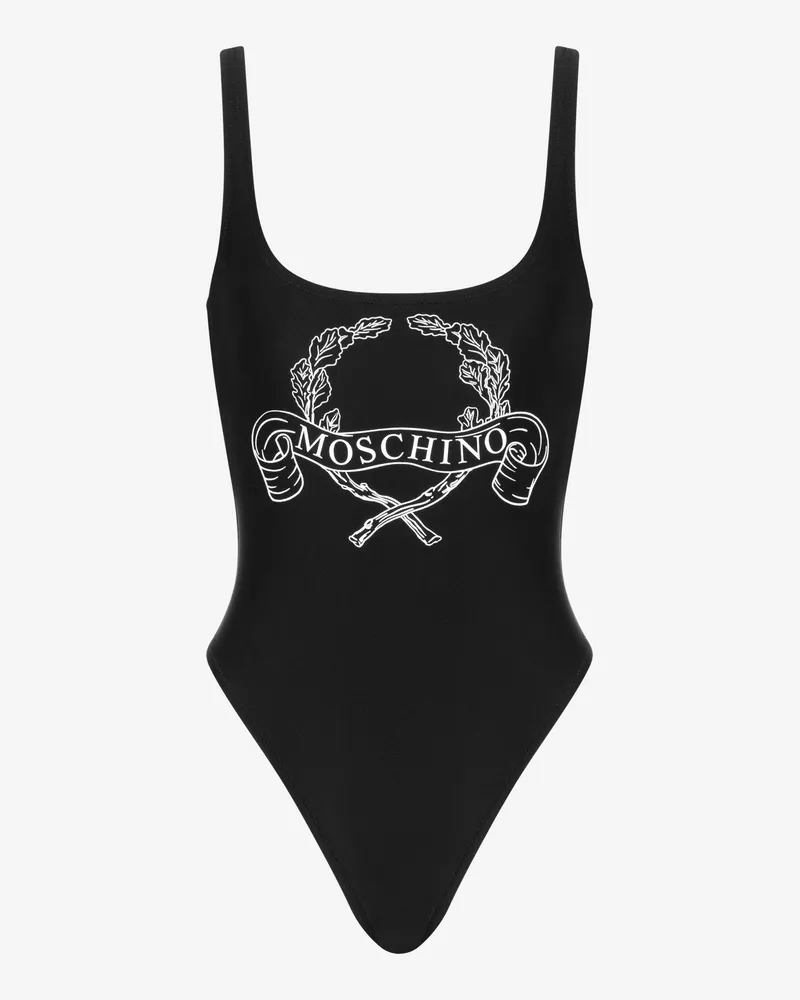 Moschino Badeanzug Laurel Crown Logo - Schwarz Schwarz