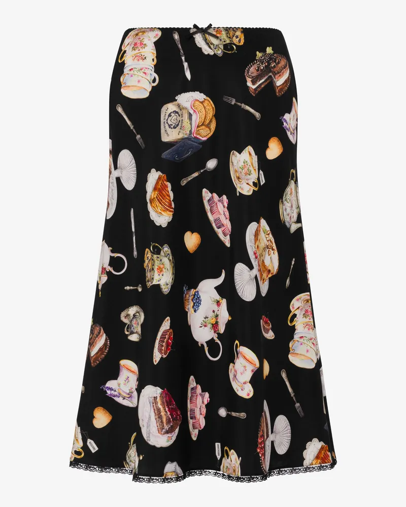 Moschino Bedruckter Seidensatin-Rock - Schwarz Schwarz