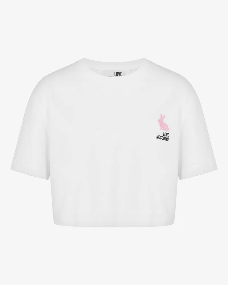 Moschino Besticktes T-Shirt aus Baumwolljersey - Weiß Weiß