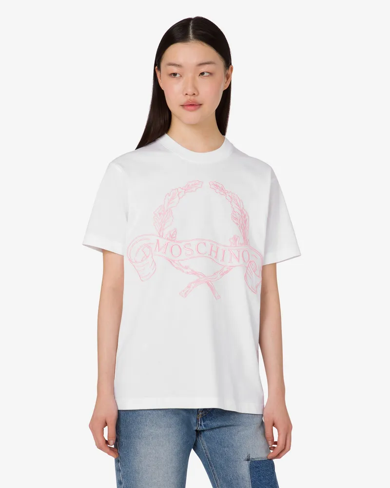 Moschino T-Shirt aus Bio-Baumwoll-Jersey Laurel Crown - Weiß Weiß