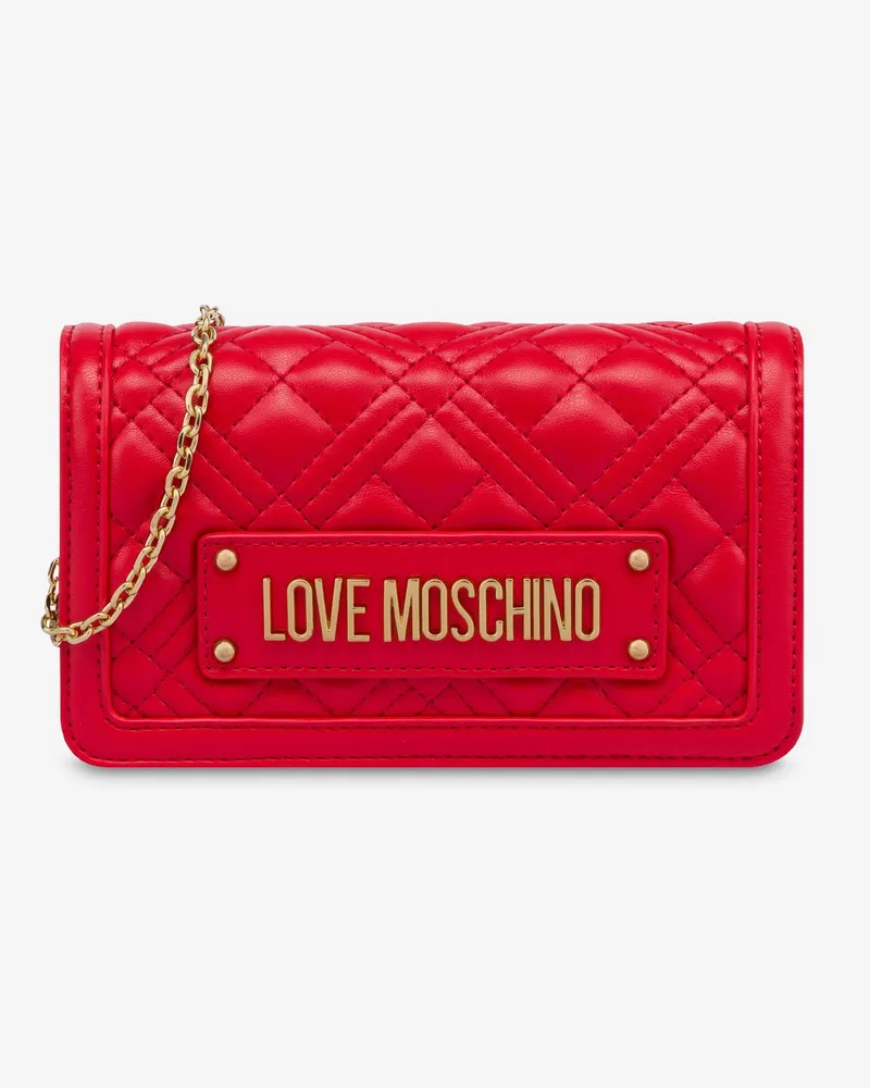 Moschino Ketten-Geldbörse gesteppt mit Lettering Logo - Rot Rot