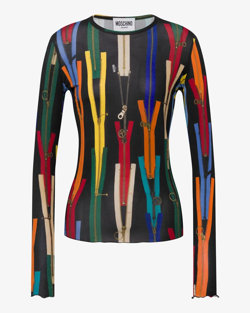 Moschino Bedrucktes T-Shirt aus Stretch-Jersey - Schwarz Schwarz