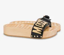 Sandalen aus Kalbsleder und Holz - Schwarz