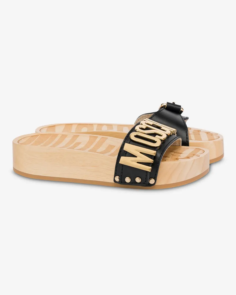 Moschino Sandalen aus Kalbsleder und Holz - Schwarz Schwarz