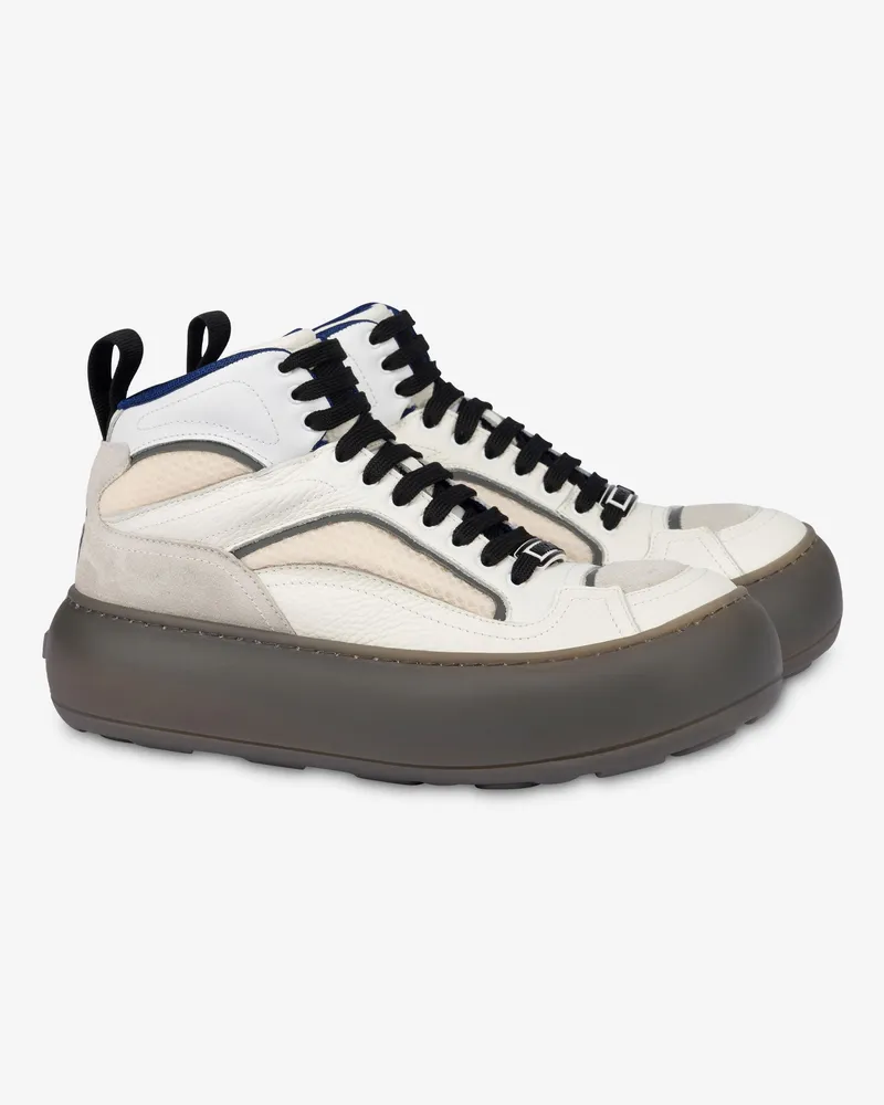 Moschino Hohe Sneakers aus Mesh, Kalbsleder und Wildleder - Elfenbein Elfenbein