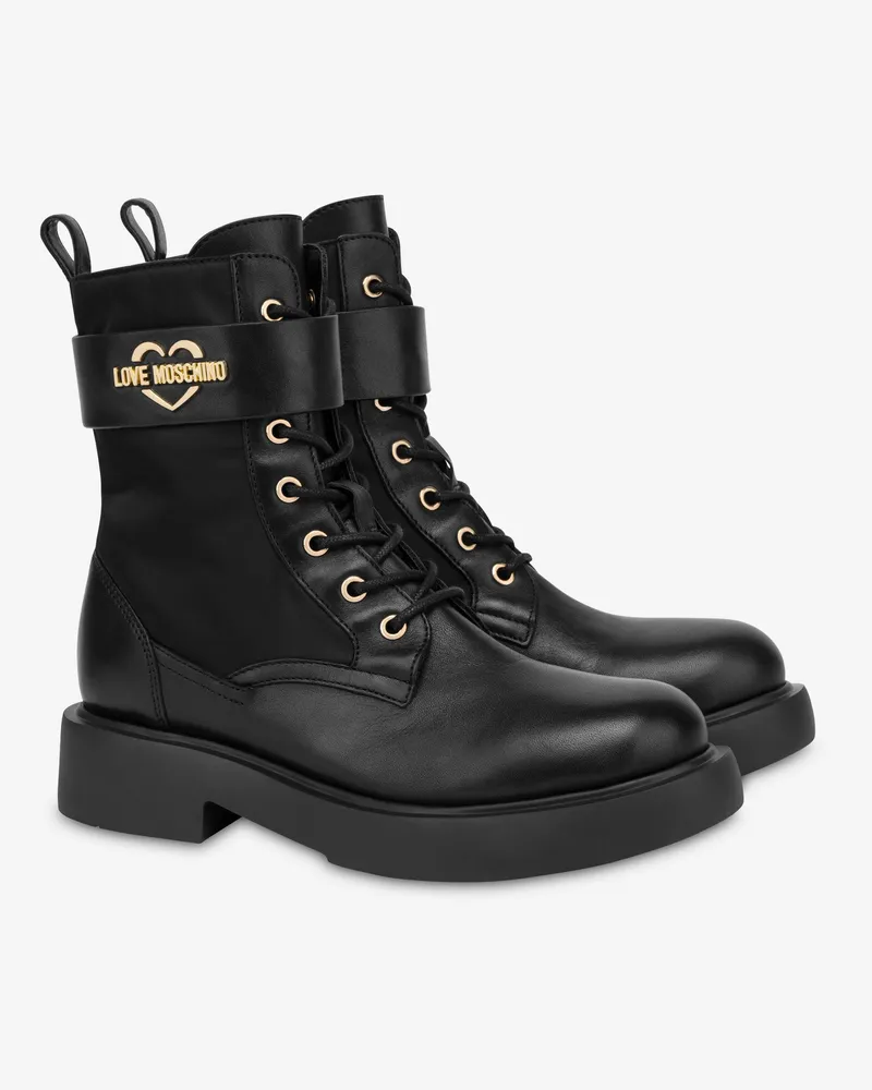 Moschino Stiefelette aus Kalbsleder und Nylon - Schwarz Schwarz