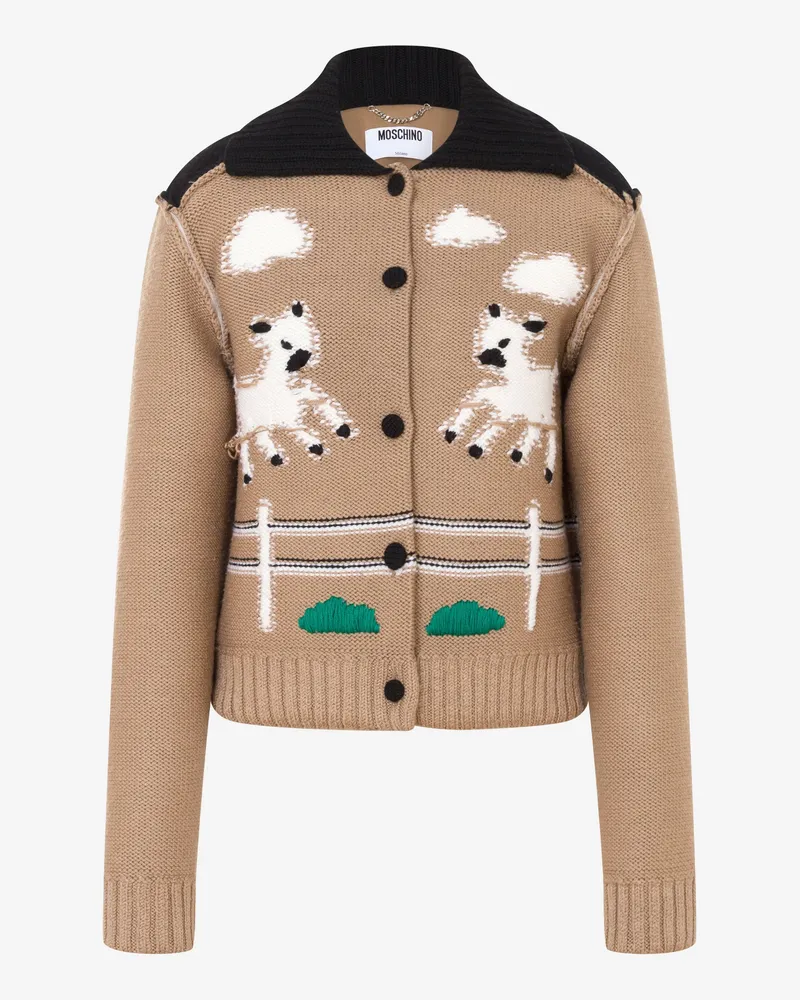 Moschino Jacke aus extrafeiner Merinowolle mit Intarsien - Beige Beige