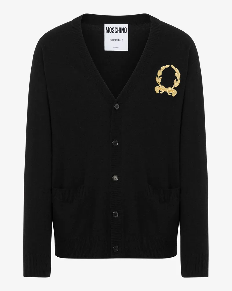 Moschino Woll- und Kaschmir-Cardigan Laurel Crown Stickerei - Schwarz Schwarz