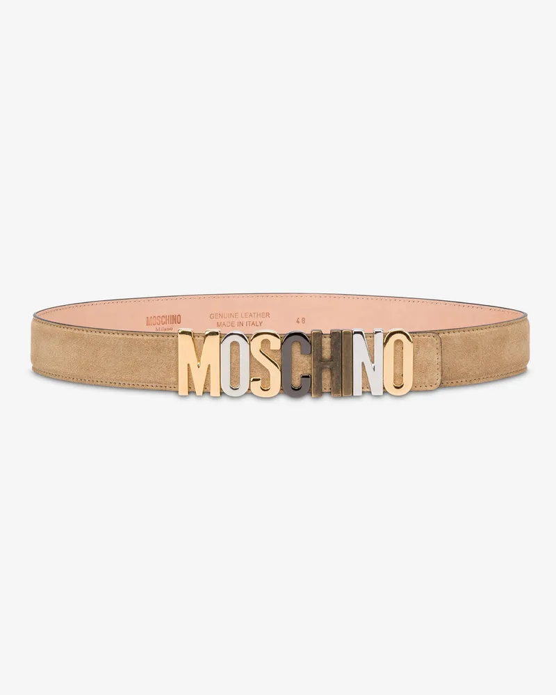 Moschino Kalbsleder Gürtel Mixed Lettering Logo - Beige Beige