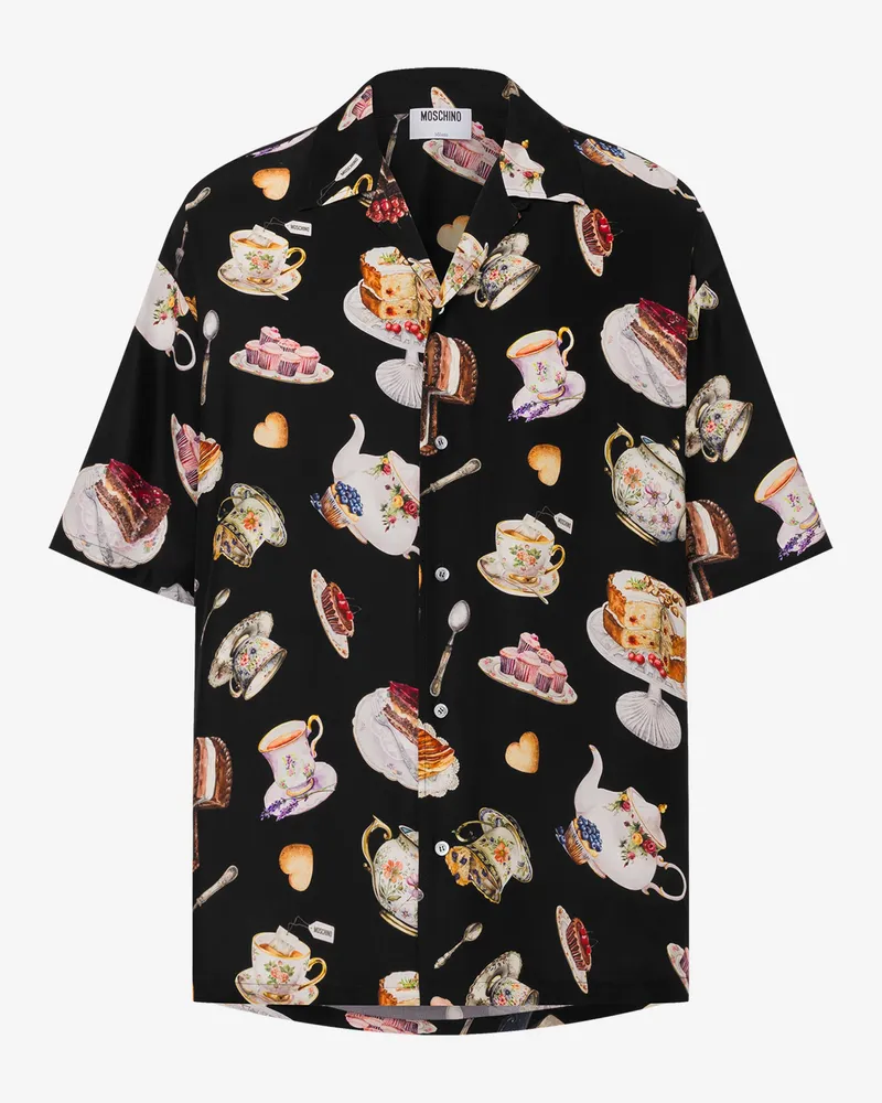 Moschino Bedrucktes Hemd aus Seidensatin - Schwarz Schwarz