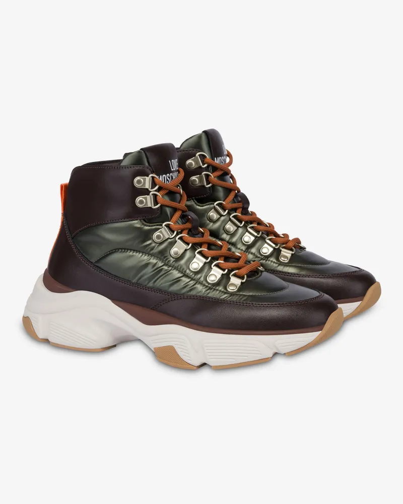 Moschino Hohe Turnschuhe aus Kalbsleder und Nylon - Grün Grün