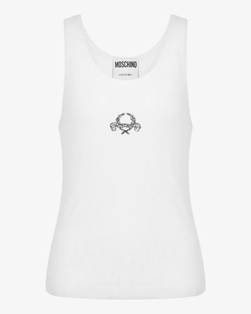 Moschino Stretch-Baumwoll-Tanktop Laurel Crown Logo - Weiß Weiß