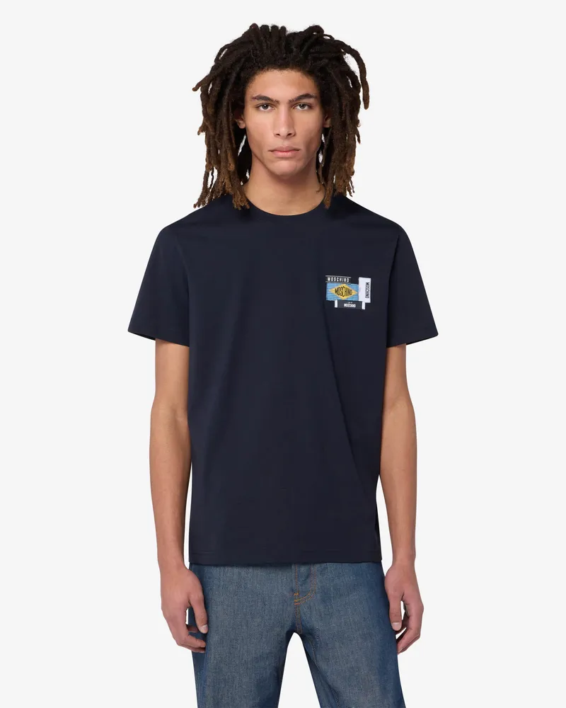 Moschino Besticktes T-Shirt aus Baumwolljersey - Blau Blau