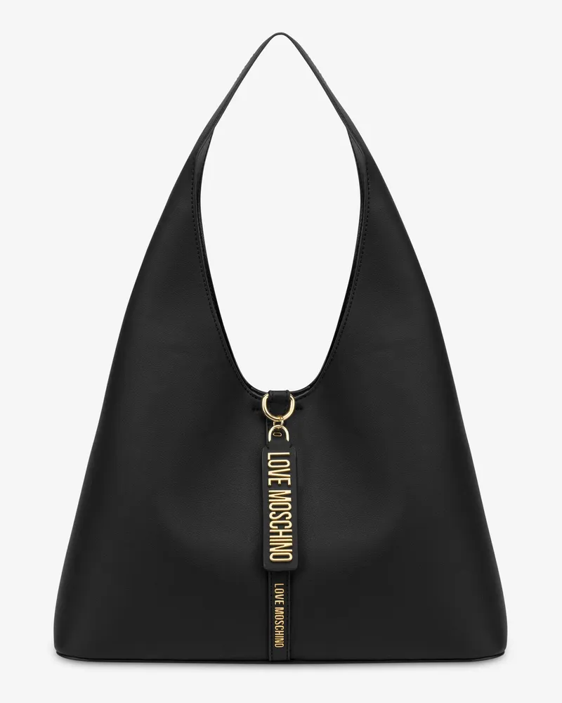 Moschino Weiche Hobo-Tasche mit Logo-Anhänger - Schwarz Schwarz