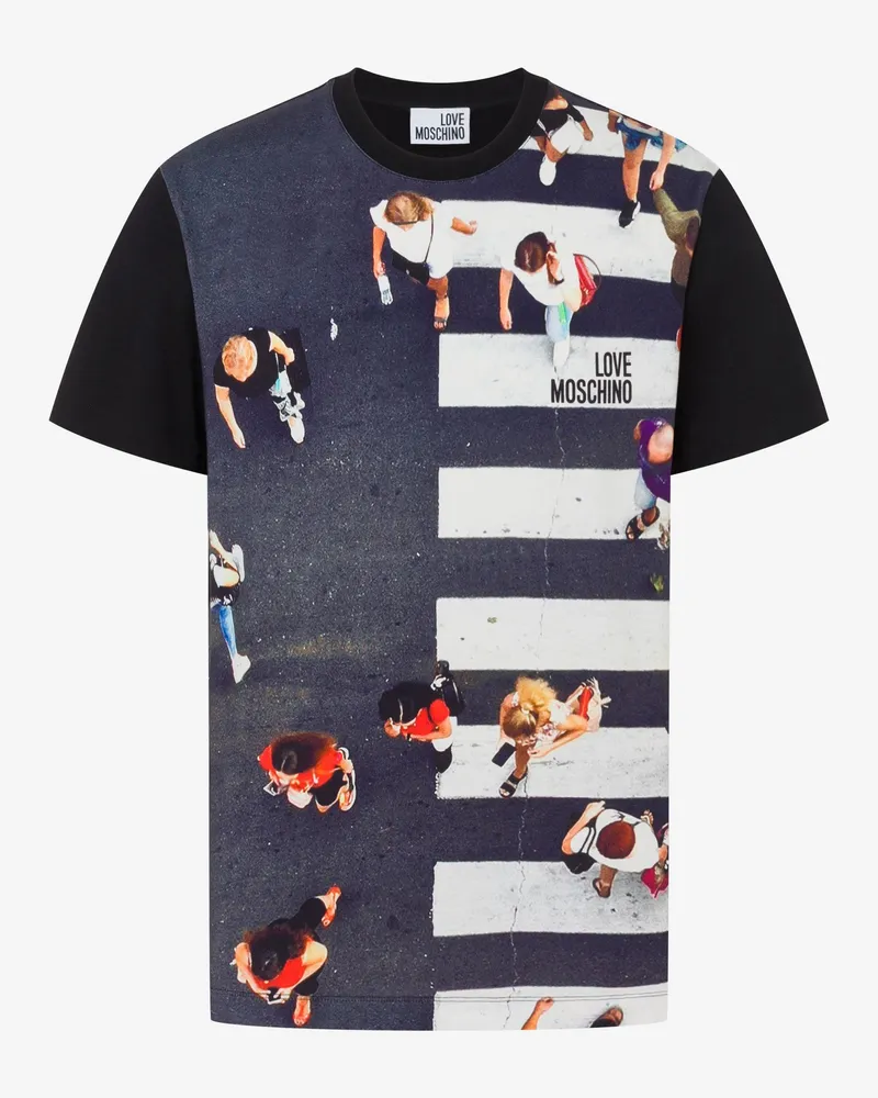 Moschino Bedrucktes T-Shirt aus Baumwolljersey - Schwarz Schwarz