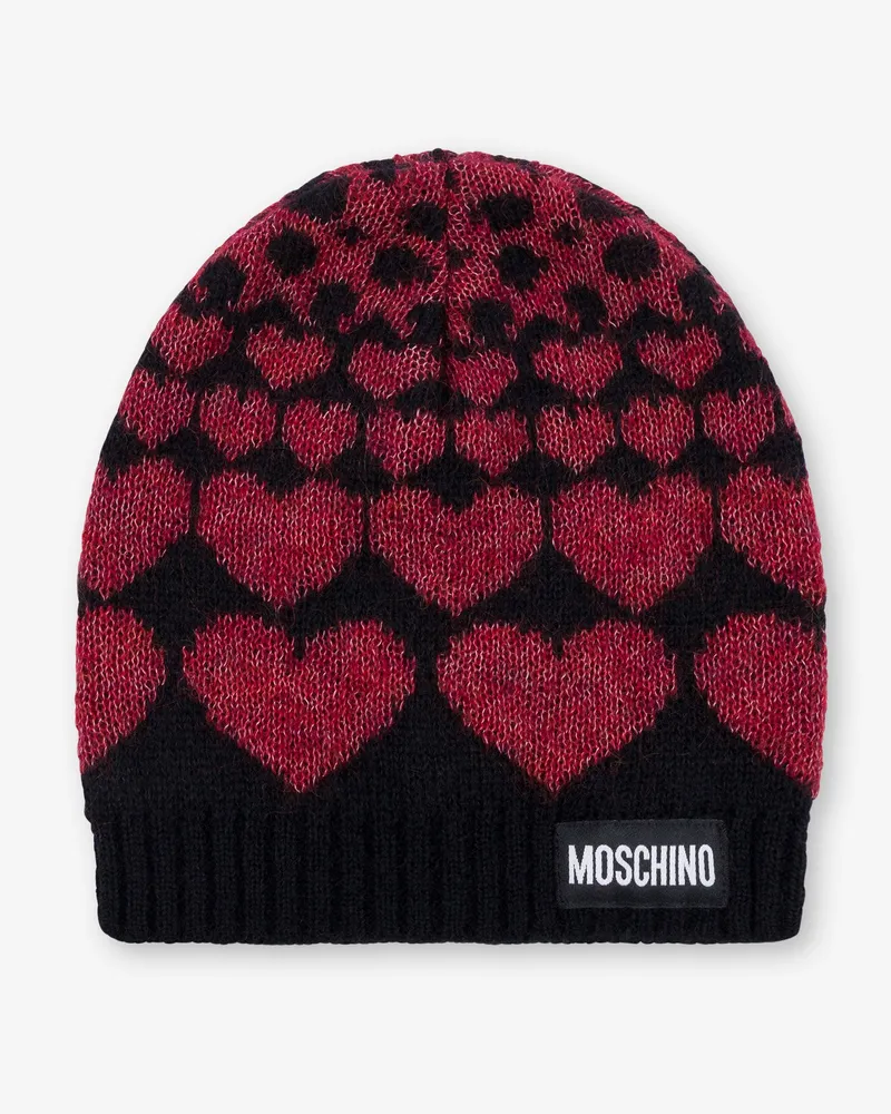 Moschino Intarsienmütze aus Mohairmischung - Schwarz;Rot Schwarz