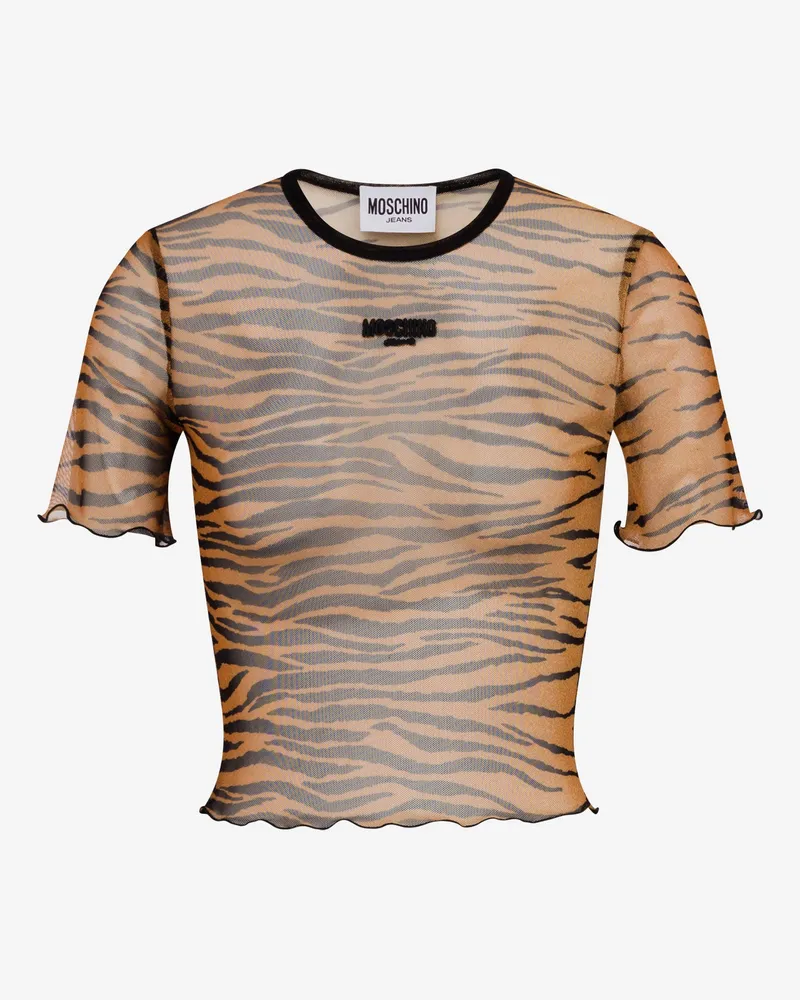 Moschino Crop-T-Shirt aus bedrucktem Tüll - Braun Braun