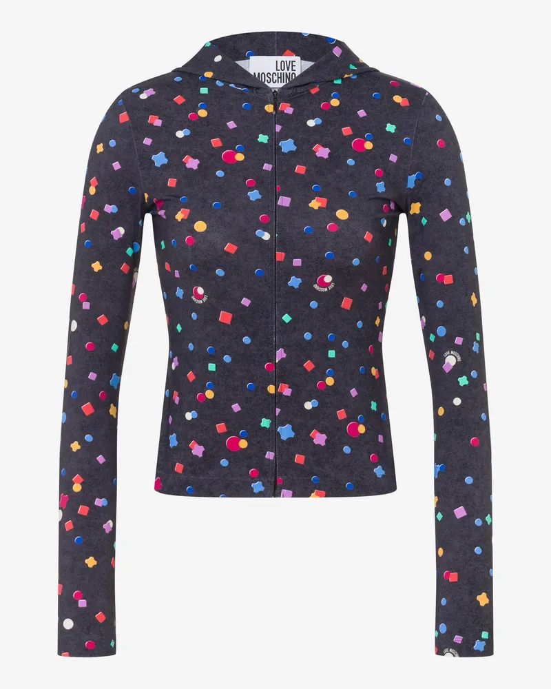 Moschino T-Shirt mit Reißverschluss aus bedrucktem Funktionsnylon - Schwarz Schwarz