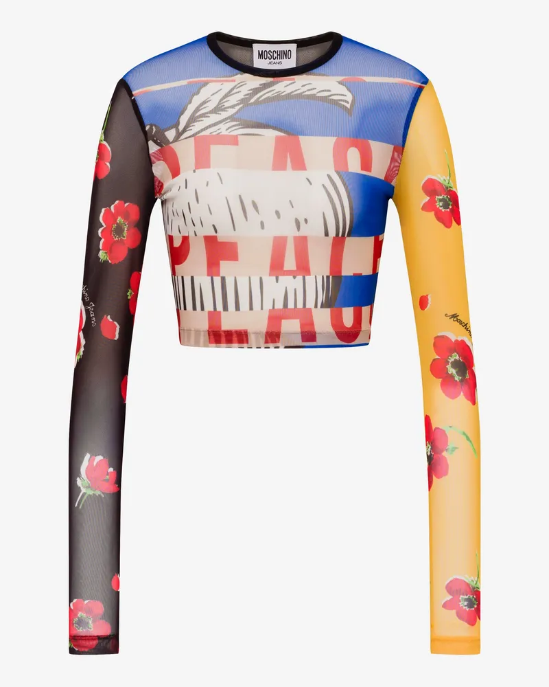 Moschino Bedrucktes Crop-T-Shirt aus Tüll - Bunt Bunt