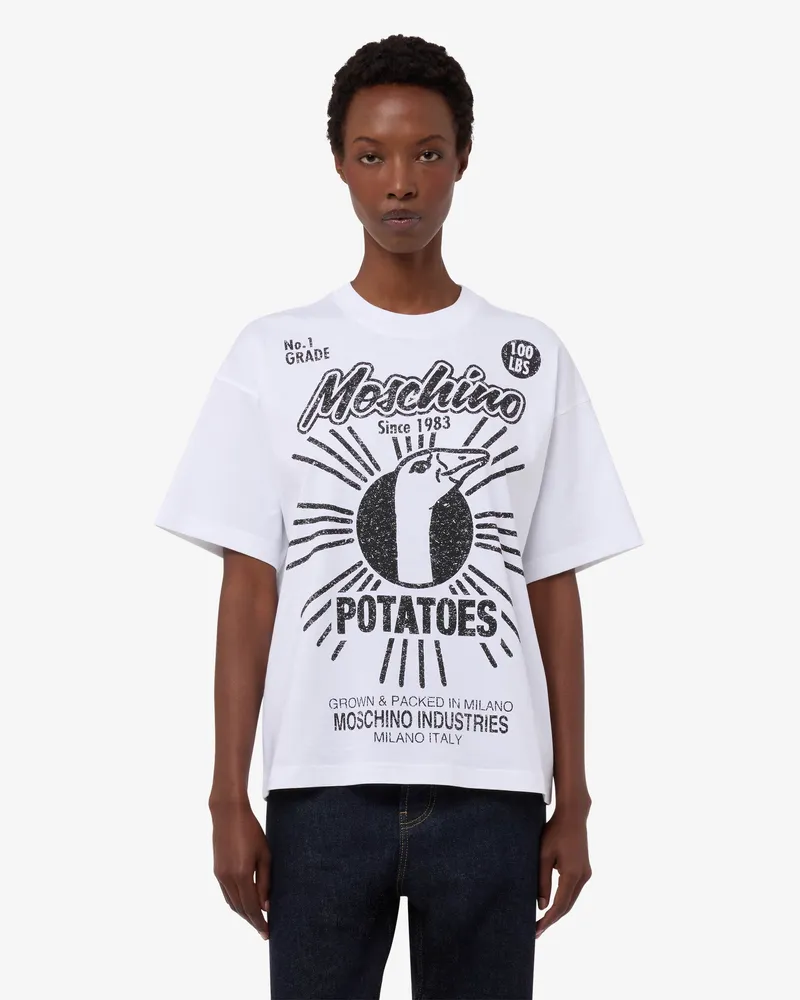Moschino Bedrucktes T-Shirt aus Bio-Baumwolljersey - Weiß Weiß