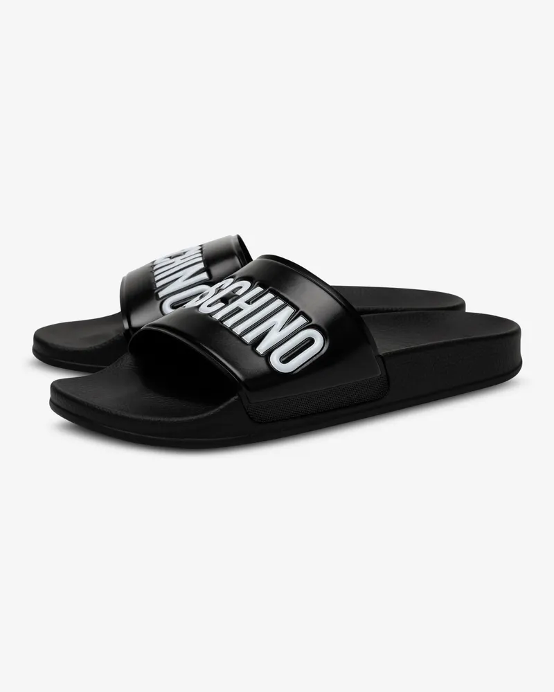 Moschino Pool slide aus PVC mit Logo - Schwarz Schwarz