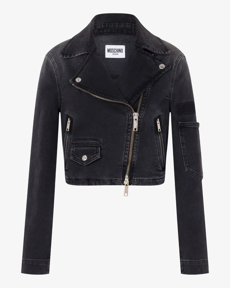 Moschino Bikerjacke aus Stretch-Denim - Grau Grau