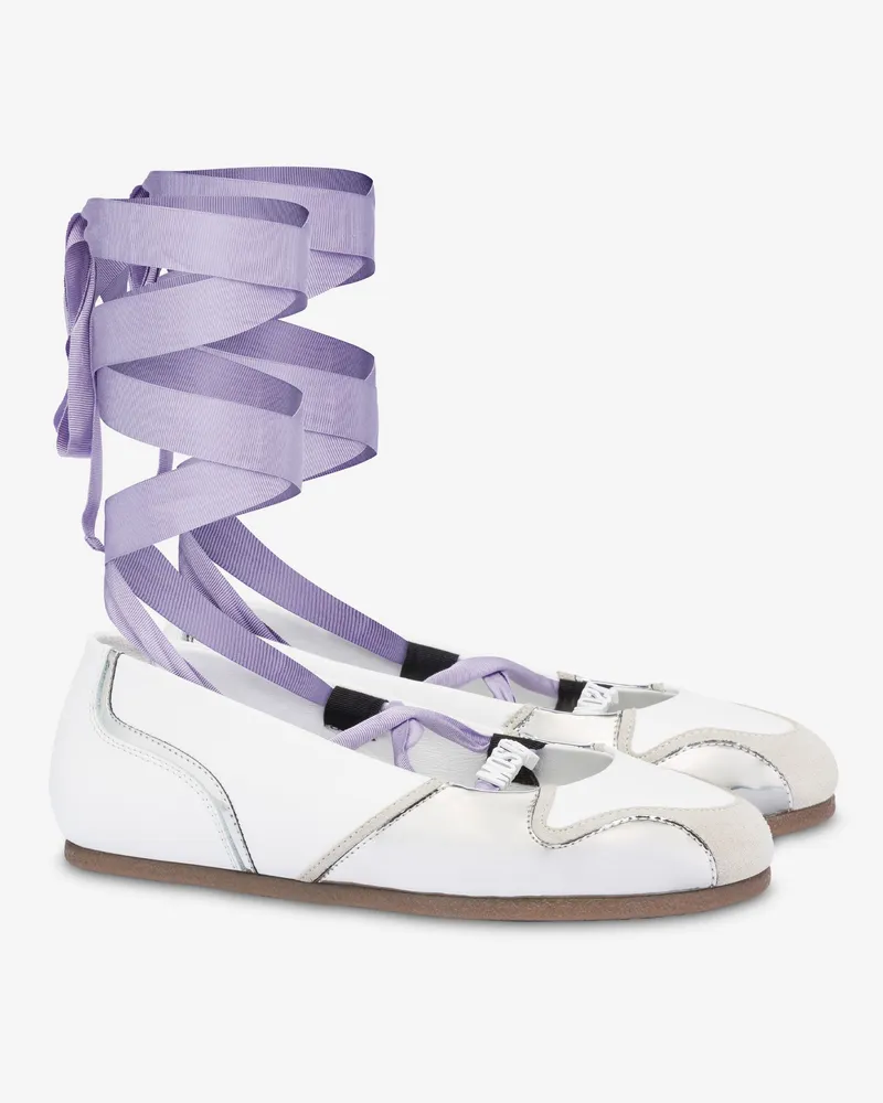Moschino Ballettschuhe aus Wildleder mit Spiegeleffekt-Details - Weiß Weiß