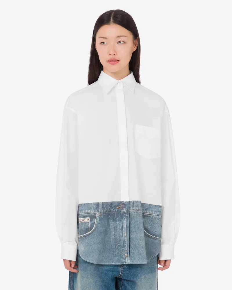 Moschino Bedrucktes Hemd aus Stretch-Baumwollpopeline - Weiß Weiß