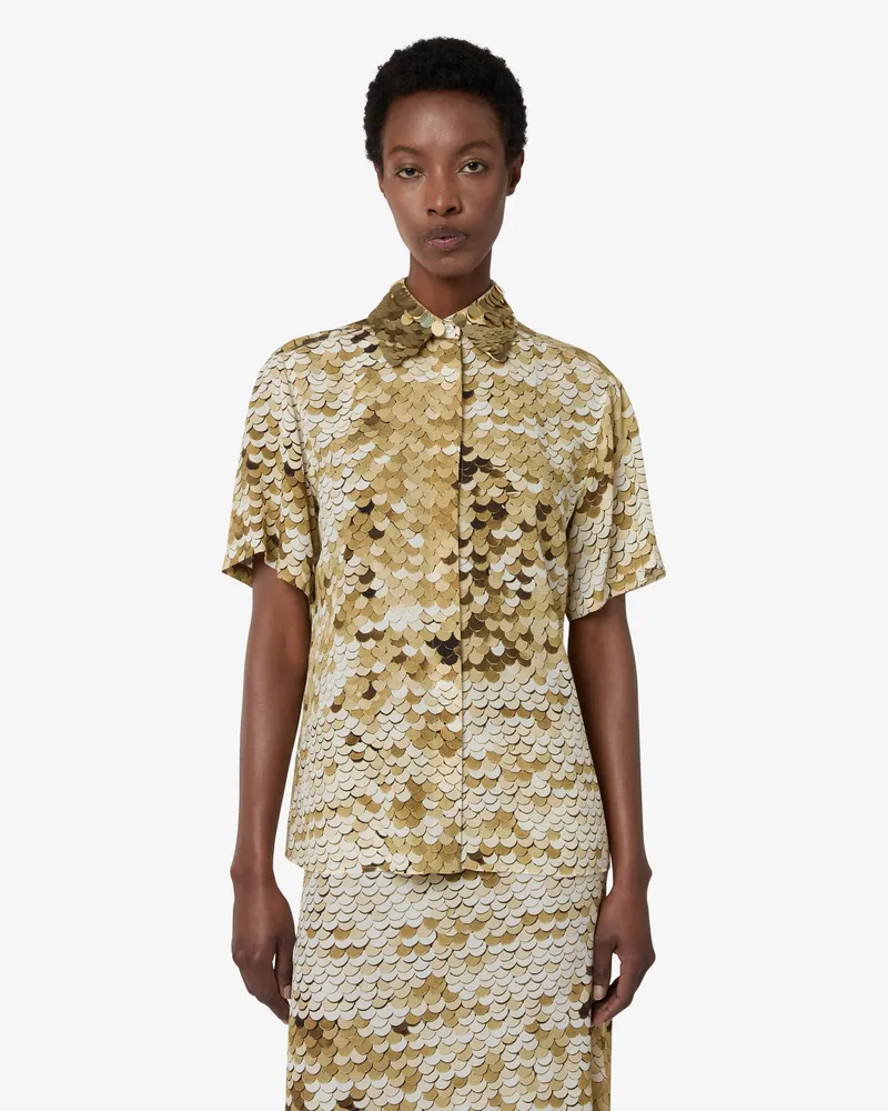 Moschino Bedrucktes Hemd aus Crêpe de Chine - Gold Gold