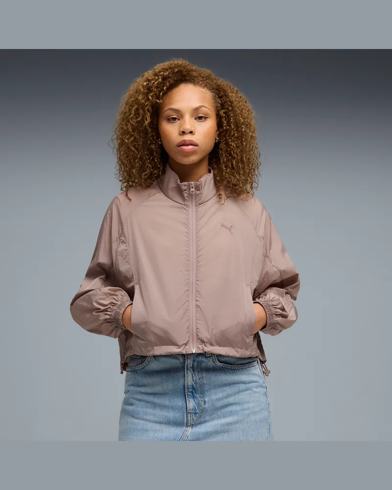 Puma HER Relaxed Gewebte Reißverschluss-Jacke Damen, Kleidung Beige