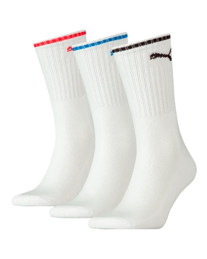 Puma Sport Crew Stripe Socken 3er-Pack, Kleidung, Weiß Weiß