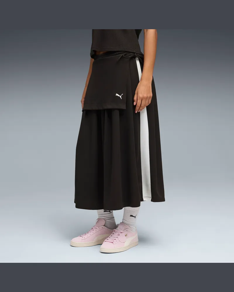 Puma T7 Midi Faltenrock Damen, Kleidung, Schwarz Schwarz