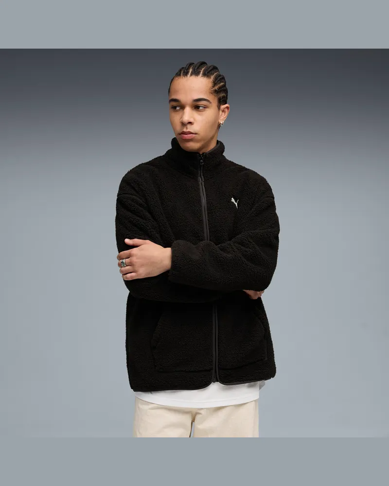 Puma Essentials Elevated Relaxed Winterized Sherpa Kapuzenjacke Herren, Kleidung, Schwarz Schwarz