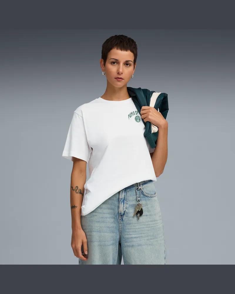 Puma Wardrobe Essentials Sports Legacy Graphic Relaxed T-Shirt Damen, Kleidung, Weiß Weiß