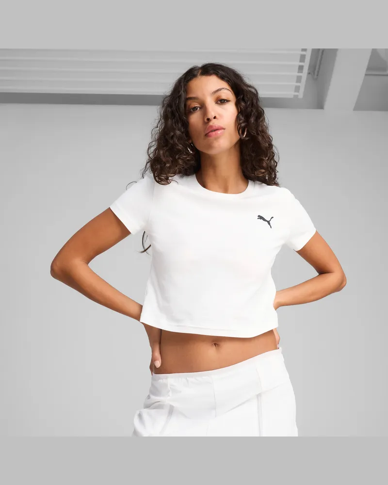 Puma WARDROBE ESS Kurzes figurbetontes T-Shirt Damen, Kleidung, Weiß Weiß