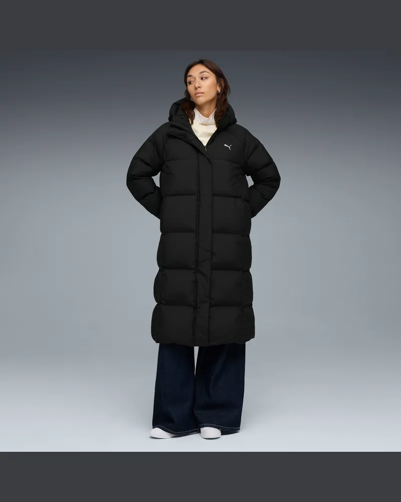 Puma Daunen-Puffermantel mit Kapuze Damen, Kleidung, Schwarz Schwarz