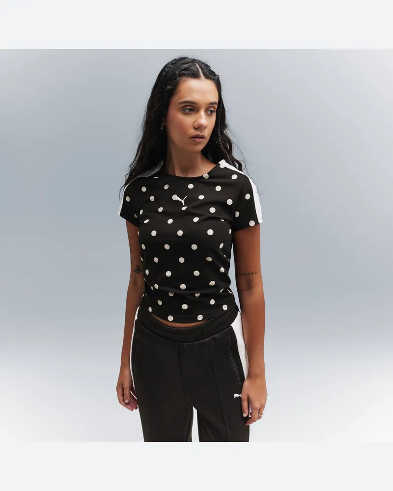 Puma T7 Polka Dots Slim T-Shirt Damen, Kleidung, Schwarz Schwarz