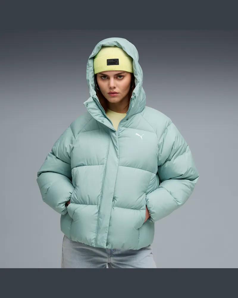 Puma Daunen-Pufferjacke mit Kapuze Damen, Kleidung, GrÃ¼n Grã¼n