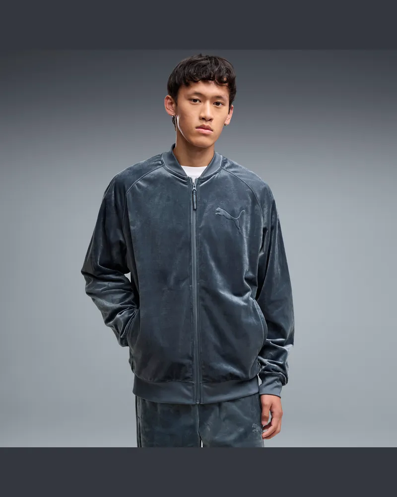 Puma Essentials Elevated Relaxed Velour Trainingsjacke Herren, Kleidung, Blau Blau