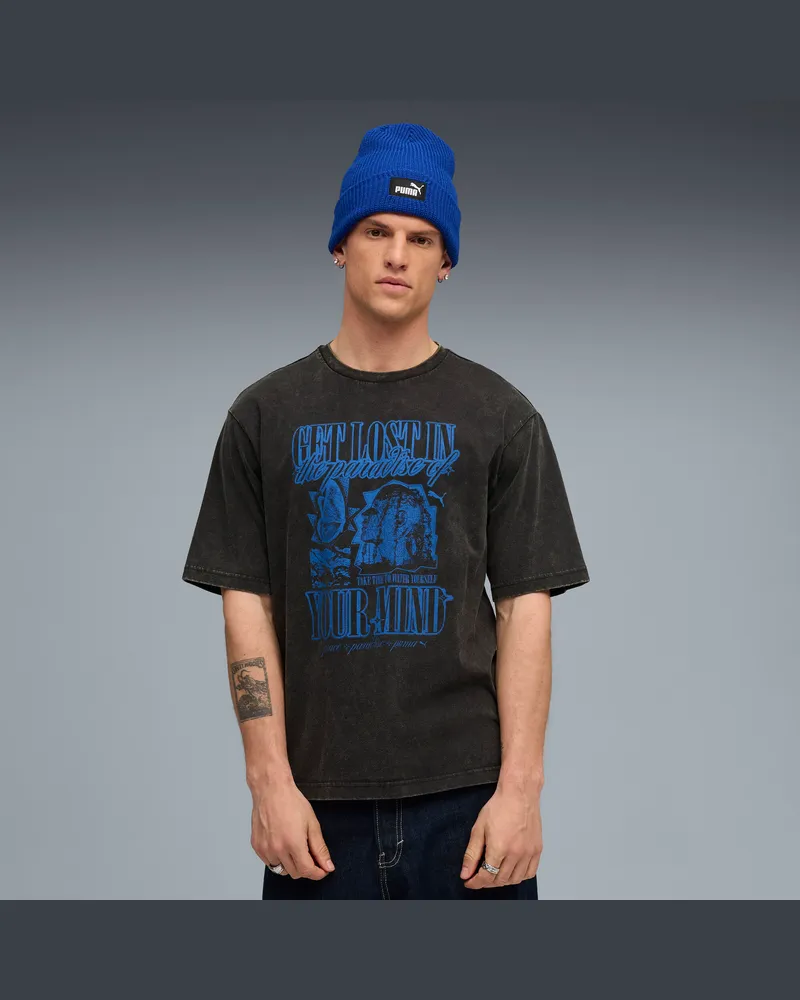 Puma Graphic Paradise Mindset Washed Boxy T-Shirt Herren, Kleidung, Schwarz Schwarz