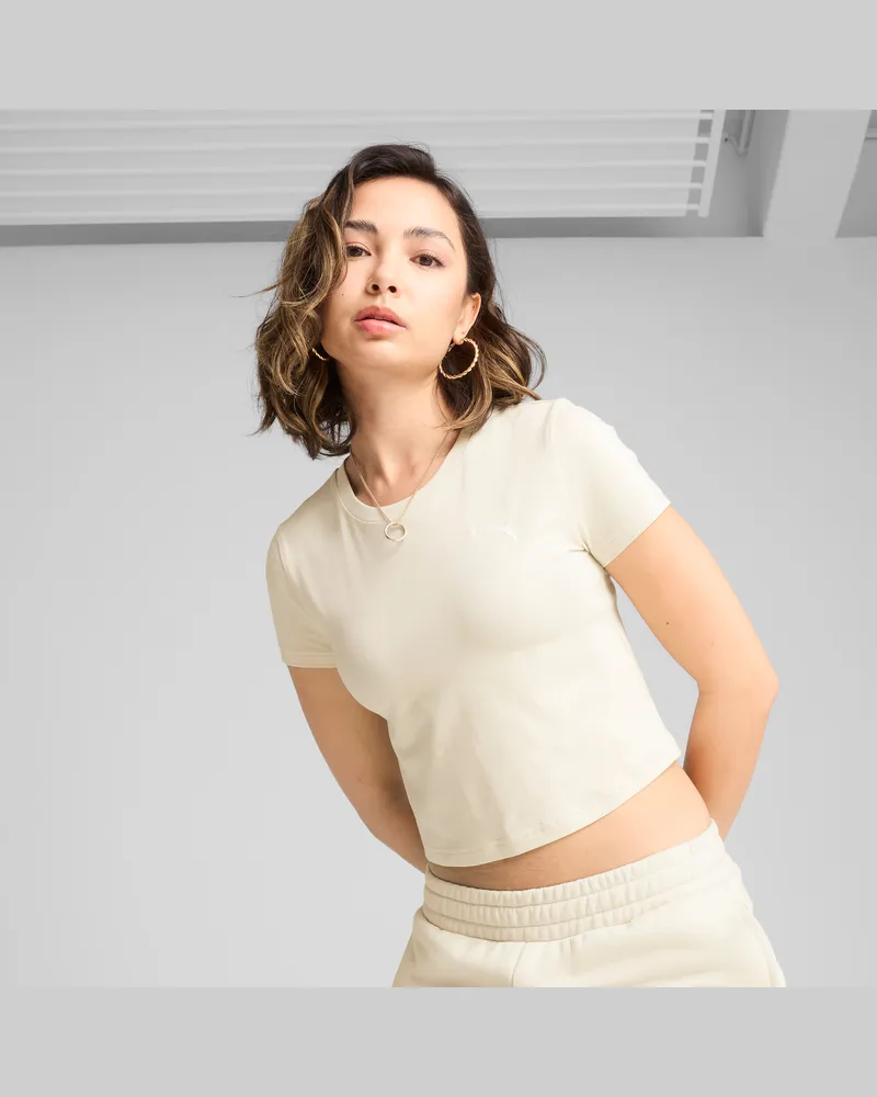Puma WARDROBE ESS Kurzes figurbetontes T-Shirt Damen, Kleidung, Weiß Weiß