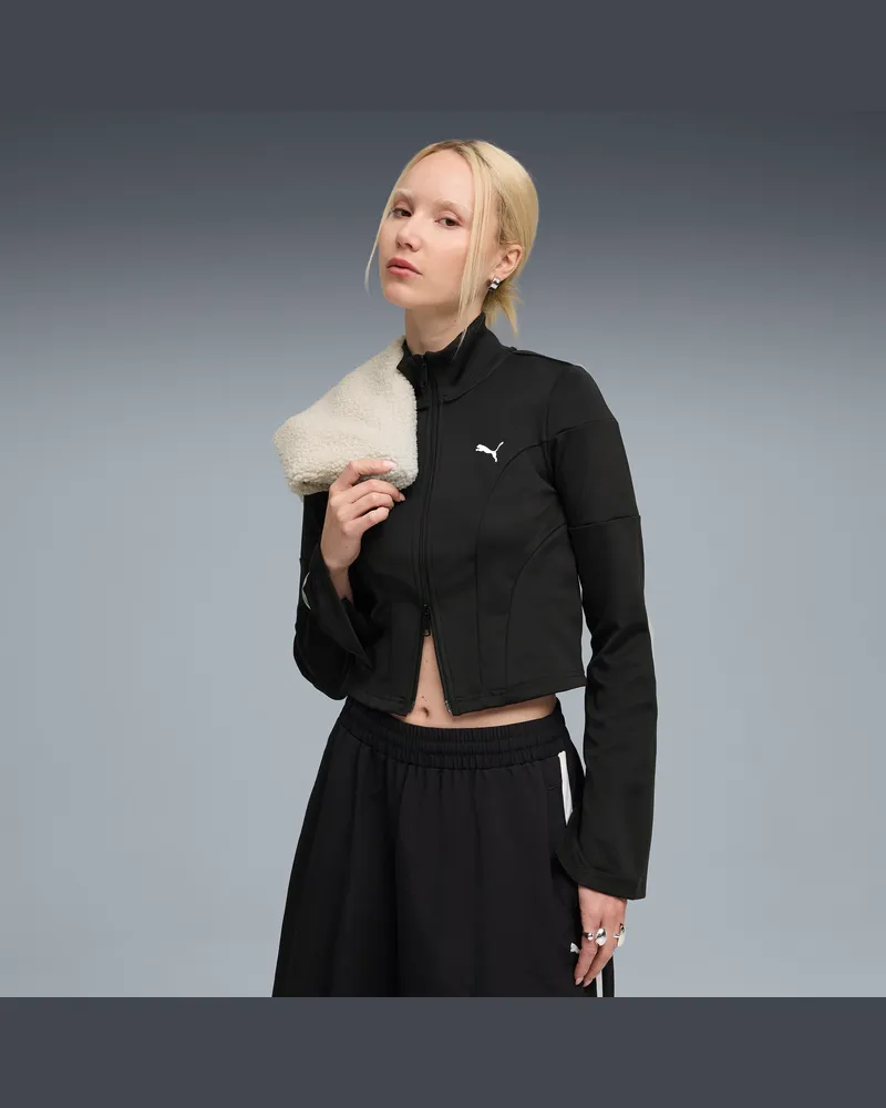 Puma DARE TO Slim Cropped Trainingsjacke Damen, Kleidung, Schwarz Schwarz