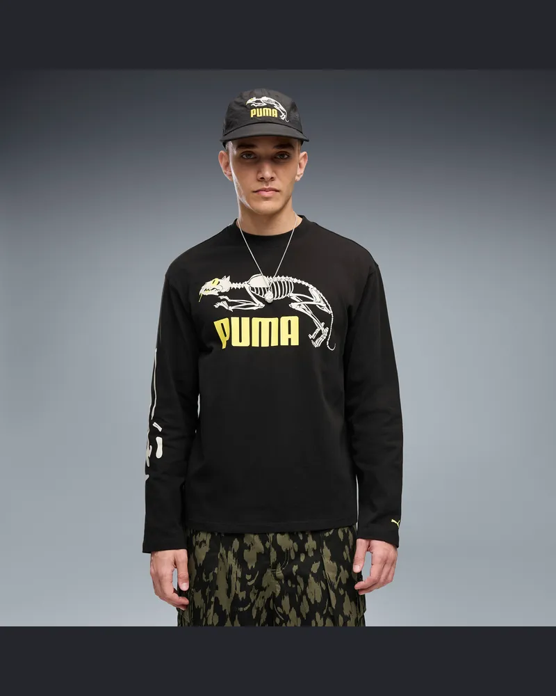 Puma Graphic Skeleton Langarmshirt Herren, Kleidung, Schwarz Schwarz