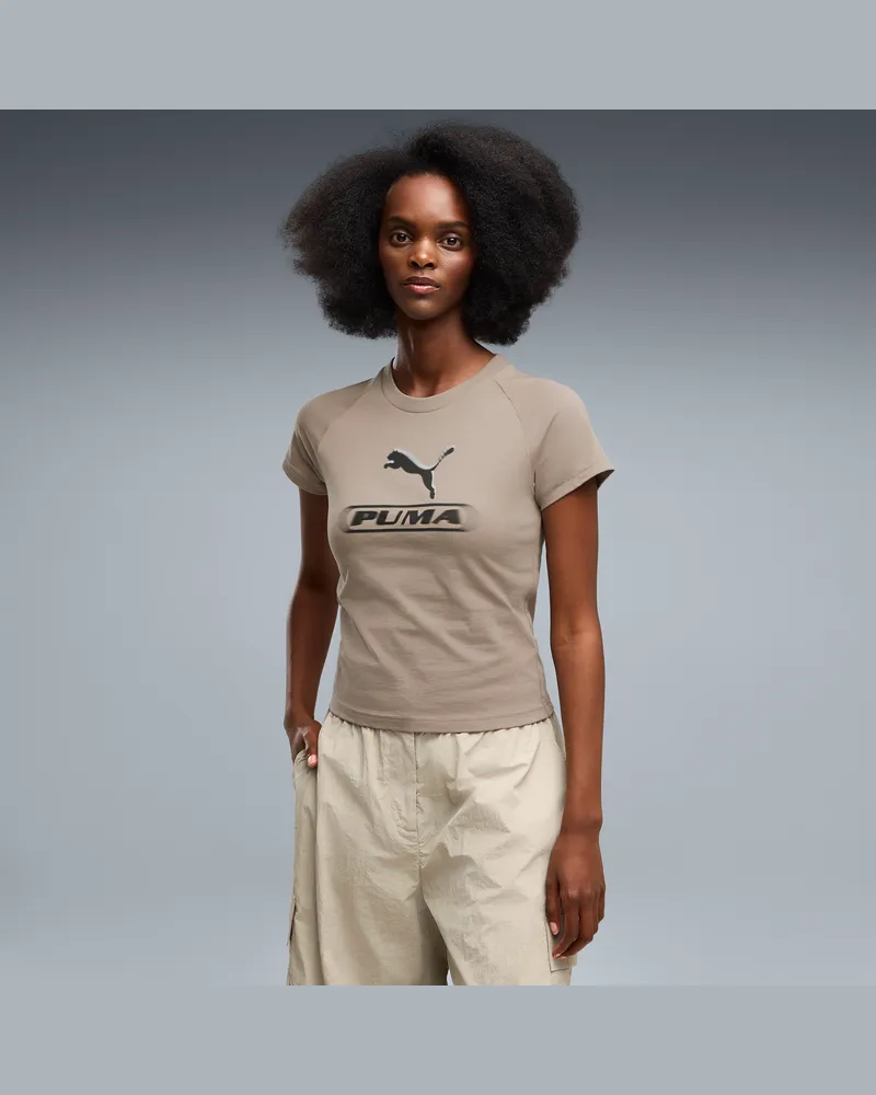 Puma Sport Slim Graphic T-Shirt Damen, Kleidung Beige
