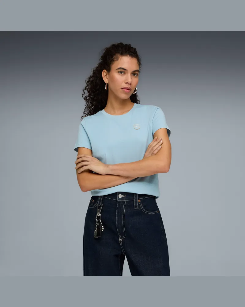 Puma Essentials Elevated T-Shirt Damen, Kleidung, Blau Blau